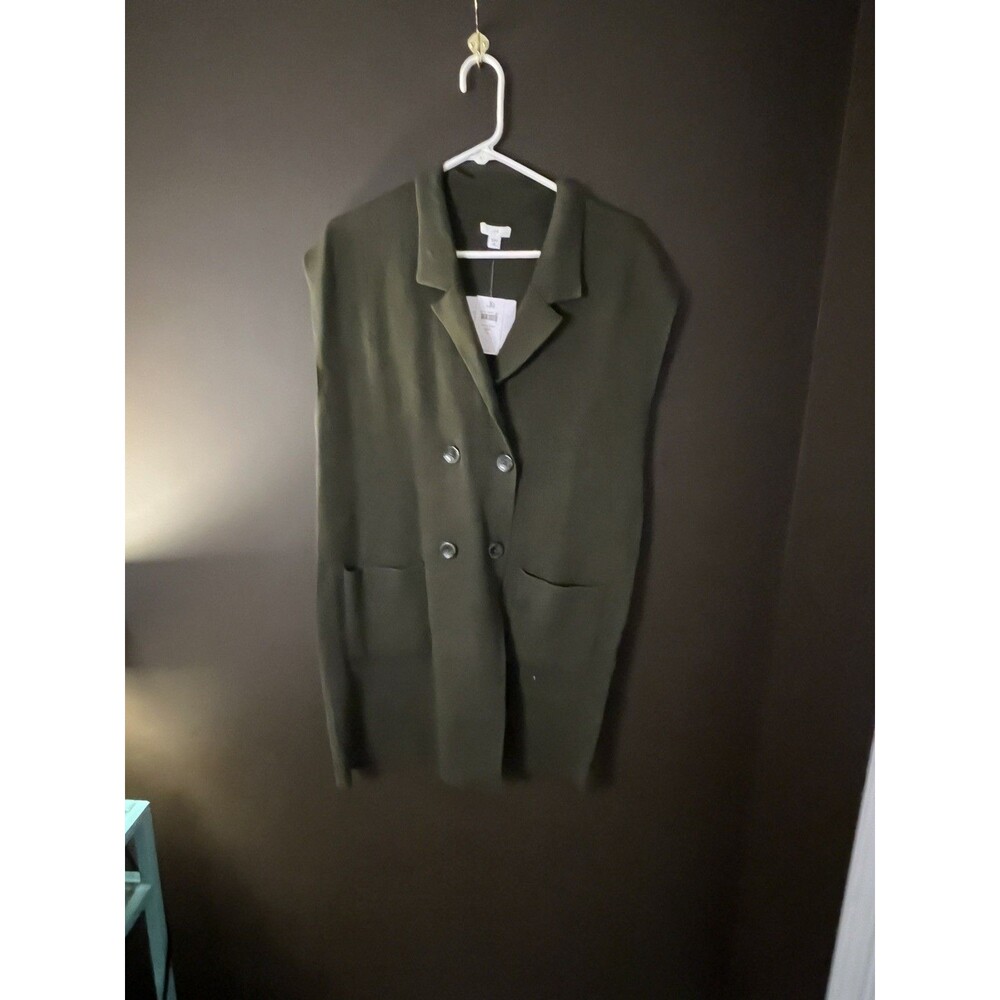 J.Jill Majestic Double Breasted Duster Vest MP Medium Petite Aged Olive NWT